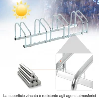 HOMCOM Rastrelliera Biciclette da Pavimento o Parete, Portabici da Terra per 4 Biciclette in Acciaio, Ruote Fino 55 mm, 100x33x27 cm, Argento(m-5)