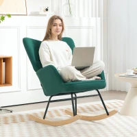 HOMCOM Fauteuil à bascule rocking chair revêtement en velous structure en acier 71 x 98 x 101 cm Vert(m-8)