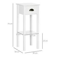 HOMCOM Mesa Auxiliar Mesita de Noche con Cajón y Estante de Almacenamiento Estilo Moderno para Salón Dormitorio 30x30x75 cm Blanco(m-3)