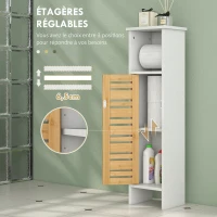 HOMCOM Meuble de salle de bain avec support papier toilette barre amovible 3 Niveaux + Sortie Papier, 78H cm, Bambou blanc(m-5)