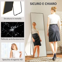 HOMCOM Specchio da Terra Moderno a Figura Intera, Design Autoportante o da Parete, 40x150 cm, Nero(m-5)