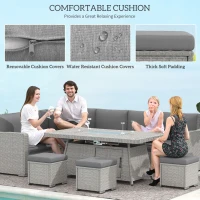 Outsunny Seven-Piece Firepit Table Rattan Sofa Set - Grey(m-5)