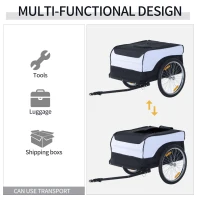 HOMCOM Bike Trailer Cargo in Steel Frame Extra Bicycle Storage Carrier with Removable Cover and Hitch (White and Black)(m-5)