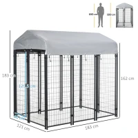 PawHut Outdoor Dog Kennel, Metal Dog Run, with Canopy, 183 x 121 x 183cm(m-3)