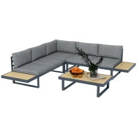 Outsunny Ensemble salon de jardin d'angle design 5 places coussins table basse alu. gris anthracite et imitation bois(m-10)