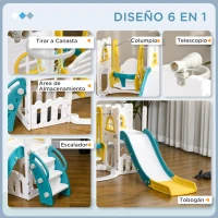 AIYAPLAY Tobogán Infantil 6 en 1 con Columpio y Tobogán Telescopio Aro de Baloncesto Espacio de Almacenamiento Multicolor(m-4)