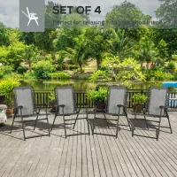 Outsunny  Pieces Patio Folding Chair Set, Outdoor Portable Loungers for Camping Pool Beach Deck, Lawn Chairs with Armrest Steel Frame, Mixed Grey(m-4)
