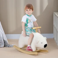 HOMCOM Ours à bascule pour enfant jeux jouet à bascule avec sons pour 3 - 6 ans socle en bois blanc(m-2)