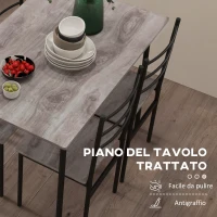 HOMCOM Set Tavolo e Sedie 5 Pezzi Salvaspazio con Tavolo da Cucina Rettangolare e 4 Sedie Moderne, in MDF e Acciaio(m-7)