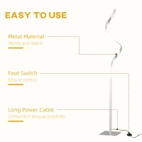 HOMCOM Dimmable Floor Lamp for Living Room, Modern Spiral Standing Lamp with 3 Adjustable Brightness and Square Base, Silver(m-7)