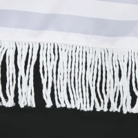 Outsunny Parasol inclinable rond Ø 213 cm avec franges polyester haute densité anti-UV mât démontable, vintage bleu et blanc(m-9)