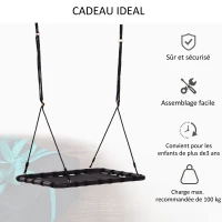 Outsunny Balançoire nid d'oiseau rectangulaire balançoire panier pour enfants adultes charge max. 100 kg dim. 100L x 76l x 4H cm 4 anneaux inclus métal époxy nylon PVC noir(m-5)