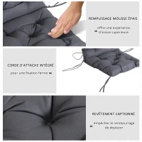 Outsunny Lot de 2 coussins de chaise d'extérieur, galette de chaise avec attaches, coussins de jardin pour terrasse ou balcon, 98 x 50 x 8 cm, gris(m-7)