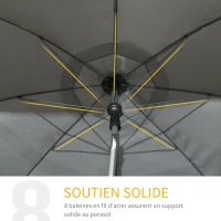 Outsunny Parasol de plage inclinable protection UV 50 + avec 8 baleines en fibre de verre  Ø 180 cm gris foncé(m-6)
