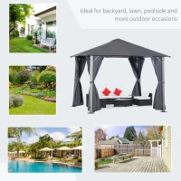 Outsunny 3(m) x 3(m) Garden Outdoor Soft Top Gazebo Steel Frame w/ Zipped Mesh Curtain Sidewalls Garden Sun Shelter Wedding Party Tent - Grey(m-8)