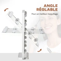 HOMCOM Miroir Maquillage Hollywood Lumineux LED Tactile - 3 Modes éclairage, inclinable, Adaptateur - métal Blanc Verre(m-6)