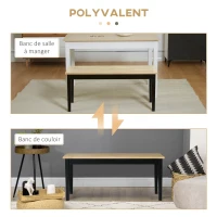 HOMCOM Banc en bois pour 2 personnes bicolore assise naturelle et piètement noir 102 x 36 x 45 cm(m-6)