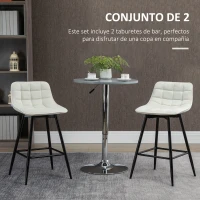 HOMCOM Conjunto de 2 Taburetes Altos de Cocina con Respaldo Carga 120 kg para Bar Salón Comedor Crema(m-4)