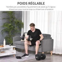 HOMCOM Ensemble d'haltères courtes total 30 kg - dumbbell paires -poids réglable - barres incluses - entraînement musculaire & haltérophilie - acier PU noir(m-4)