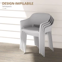 Outsunny Set 4 Sedie da Giardino in Plastica Impilabili con Braccioli e Schienale Alto in PP, Grigio(m-5)