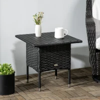 Outsunny Rattan Side Table, Outdoor Coffee Table with Plastic Board Under the Full Woven Table Top for Patio, Garden, Balcony, Black(m-2)