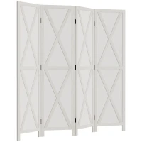 HOMCOM Paravento a 4 Ante per Interni, Divisorio in Legno per Camera e Ufficio, 182x170 cm, Bianco(m-10)