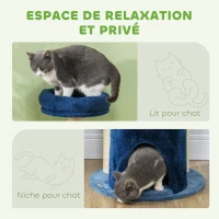 PawHut Arbre à chat, arbre à grimper pour chat, avec poteaux à griffer en sisal naturel, hauteur de 85 cm, bleu foncé, crème(m-5)