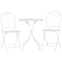 Outsunny Ensemble de jardin bistro 3 pièces 2 chaises pliantes et table ronde en métal époxy - blanc(m-10)