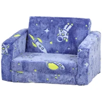 AIYAPLAY 2 in 1 Kids Kids Folding Bed Armchair with Glow in The Dark Cosmic Design, Washable Cushion and Cover, Blue(m-11)