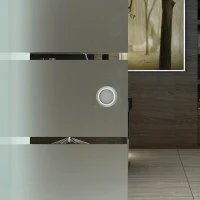 HOMCOM 90cm Sliding Glass Door with Hardware Track Kit, Frosted Tempered Glass with Stripe Pattern, Round Handle(m-9)