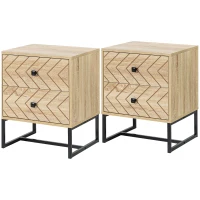 HOMCOM Table de Chevet Table de Nuit Style Graphique 48L x 39,5l x 60H cm tiroirs métal Noir Bois Clair(m-6)