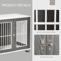 PawHut Dog Crate Wooden Pet Kennel Cage End Table w/ Lockable Door for Small Medium Dog Grey & White 85 x 55 x 75 cm(m-5)