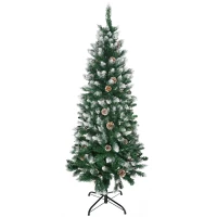HOMCOM 5 Ft Snow Artificial Christmas Tree with Realistic Branches, Pine Cone, for Indoor Decoration, Green White(m-1)