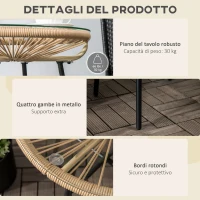 Outsunny Tavolino da Giardino Rotondo Stile Boho in Rattan PE e Vetro, Ø50x50cm, Beige(m-6)