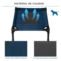 PawHut Cama Elevada para Perros Gatos Portátil Cama para Mascotas con Zona de Malla Transpirable y Tela Oxford para Interior Exterior 61x46x18 cm Azul(m-6)