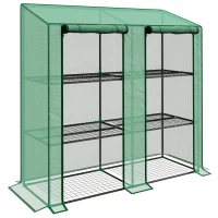 Outsunny Invernadero de Jardín de 3 Niveles con Estantes Techo Inclinado y Puertas con Cremallera 143x46x141/151 cm Verde(m-1)