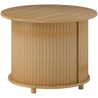 HOMCOM Table basse ronde table de salon en bambou avec rangement caché et porte coulissante, dim. Ø 60 x 45H cm, bois naturel