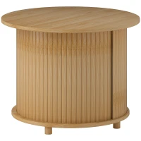 HOMCOM Table basse ronde table de salon en bambou avec rangement caché et porte coulissante, dim. Ø 60 x 45H cm, bois naturel(m-1)