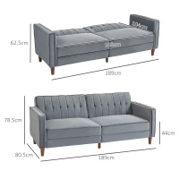 HOMCOM Velvet-Feel Three-Seater Sofa Bed - Dark Grey(m-3)