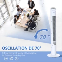HOMCOM Ventilateur colonne oscillation 70° minuterie 12h panneau de capteur LED 45W télécomande 2 modes de contrôle blanc(m-5)