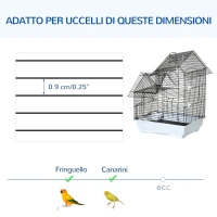 PawHut Gabbia per Uccelli in Metallo con Maniglia, Vassoio Estraibile, Pioli e Altalena, 39x33x47cm, Bianco(m-7)