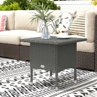 Outsunny Rattan Side Table, Outdoor Coffee Table with Plastic Board Under the Full Woven Table Top for Patio, Garden, Balcony, Grey(m-7)