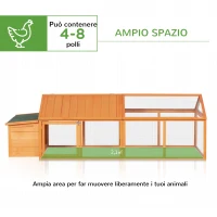 PawHut Pollaio da Giardino per 4-8 Galline in Legno con Rete Metallica e Tetto Apribile, 240x112.5x76 cm, Arancione(m-4)