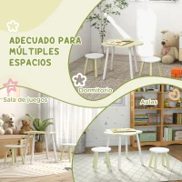 ZONEKIZ Mesa con 2 Sillas para Niños de 2-5 Años con Mesa en Forma de Flores Ø59x50 cm y Sillas Ø28x26 cm Verde Pastel y Blanco(m-6)