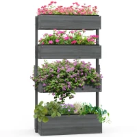 Outsunny Four-Tier Basket Wooden Plant Stand - Grey(m-10)