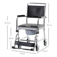 HOMCOM Chaise percée à roulettes - fauteuil roulant percé - coussin amovible, accoudoirs rembourrés,  repose-pied rabattable métal revêtement synthétique noir(m-3)