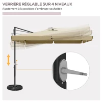 Outsunny Parasol déporté carré inclinable manivelle avec pied en croix 3 x 3 x 2,56H m, aluminium, pour jardin, beige(m-5)