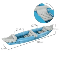 Outsunny Inflatable Kayak, Two-Person Inflatable Canoe Boat Set with Air Pump, Aluminium Oars, 318 x 80 x 50cm - Blue(m-3)