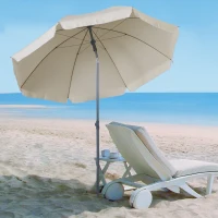 Outsunny 2.2m Beach Umbrella, Portable Parasol with Tilting Function, Outdoor Sunshade Shelter with 8 Ribs for Garden, Pool and Patio, Cream White(m-2)