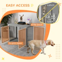 PawHut Dog Crate, End Table, with Three Doors, Locks, Latches for Large Dogs, Indoor Use - Grey(m-6)
